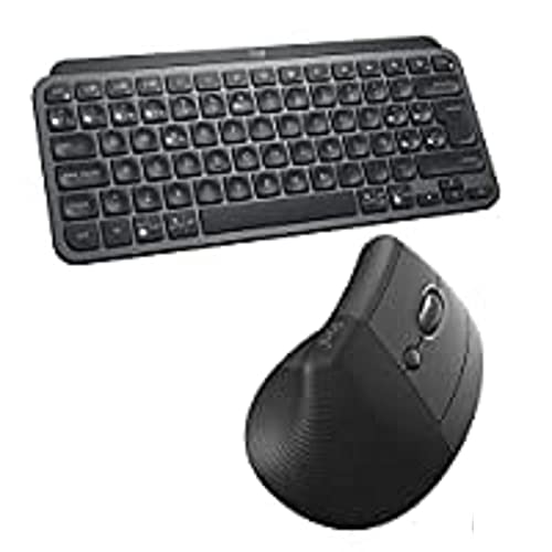 Logitech Teclado MX Keys Mini y Ratón Ergonómico Lift Vertical, Inalámbricos, Teclas retroiluminadas, Bluetooth/Receptor USB Logi Bolt, Windows/macOS/iPadOS, Portátil/PC, QWERTY ESP - Gris
