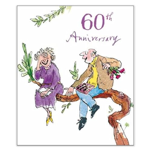 Woodmansterne 60th Diamond Anniversary Card - Funny Quentin Blake Illustrated Couple Design - Happy 60th Anniversary Card for Parents Friends or Family