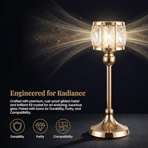 Crystal Tealight Candle Holders,Votive Candle Stands Wedding centerpieces for Tables Crystal Candlestick，Centerpiece Table Decorations (Gold, 3 Sets(9 Pcs)) by SylvaCraft - Image 5