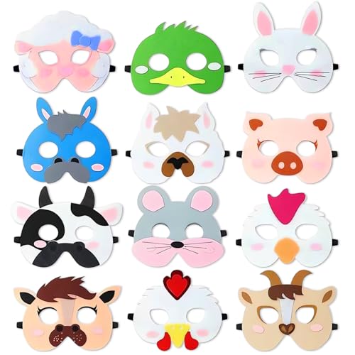 Sdjuifsd 12 peças máscaras animais, máscaras infantis, máscara de aniversário, máscara de festa, material feltro, material de festa, festas de aniversário, festa de cosplay de festa, carnavais