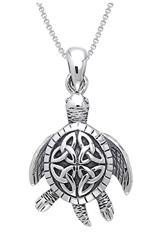 Jewelry Trends Fine Silver Plated Celtic Turtle Trinity Knot Pendant Necklace 18