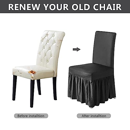 Molasofa Chair Covers For Dining Room Set Of 4,Dining Chair Slipcover With Skirt,Washable Seat Covers Protector For Hotel Ceremony Banquet Wedding Party Kids Pets(4Pcs,Dark Gray) #TOP6