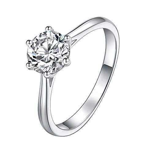 Moissanite Rings for Women, 1/2/3CT Classic Six Prong Solitaire Moissanite Engagement Ring, Wedding Band 925 Sterling Silver with White Gold Plated Lab Created Simulated Round Diamond Ring, D Color VVS1 Clarity.