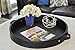 HofferRuffer PU Leather Round Serving Tray with Handles, Decorative Catchall Vanity Coffee Tray, Faux Leather Ottoman Tray for Home Or Office, Diameter 14.6-inch (Black)