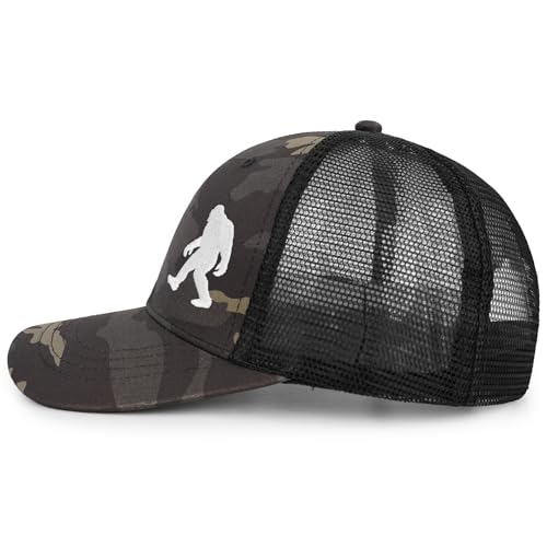 Image of Wild Bigfoot Trucker Hats for Men & Women - Great Men's Snapback Hats, Perfect for Bigfoot Gifts Sasquatch Gifts Camo