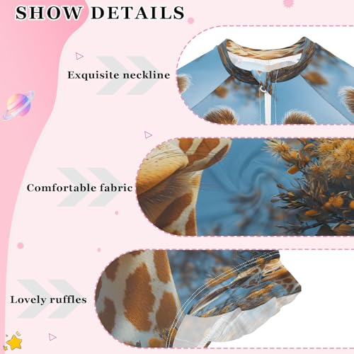 senya Toddler Girl Long Sleeve Ruffle Swimsuit One Piece Zipper Rash Guard Bathing Suit with UPF 50+ Giraffe4