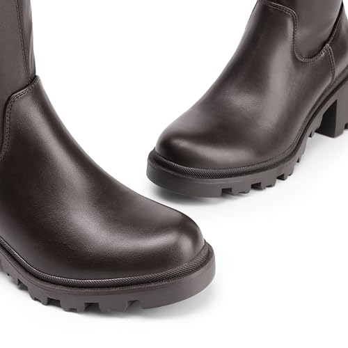 DREAM PAIRS Women's Knee High Boots, Platform Over The Knee High Chunky Heel Fashion Boots for Women,Size 6.5,Brown-Pu,SDOB2406W