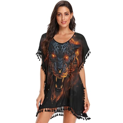 Cheetah Cool Animal Art Women's Beach Cover Up Chiffon Tassel Swimwear Swimsuit Coverups for Girl
