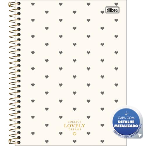 Tilibra - Caderno Espiral Capa Dura Colegial 1 Matéria West Village 80 Folhas - Fundo Bege Corações
