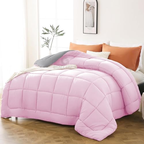 Image of 600 GSM Heavy Winter Comforter King Size 92 inchX106 inch - 600 GSM Winter Blanket Comforter /Rajai /Duvet Microfiber Super Soft Fluffy King Size - Baby Pink /Silver Grey Color