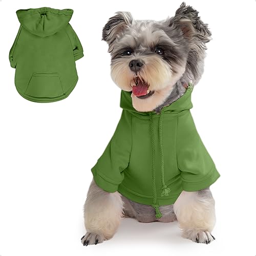 PETWIT Small Dog Hoodies Pet Clothes for Winter Warm Jumper Hoodies, Dog Sweatshirts with Hood and Pockets for Small Puppy(Green,XS)