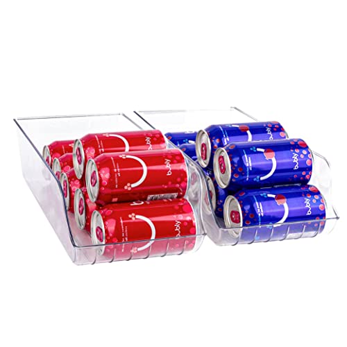 Oizeir Soda Can Organizer – Clear Plastic Storage Dispenser Bin for Refrigerator. Great Drink Holder for Kitchen Cabinets, Countertops, Pantry, Freezer and Fridge. (2-Pack)