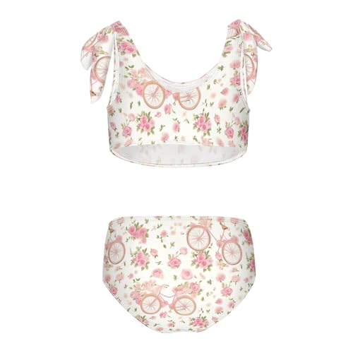 Wusikd Vintage Pink Bicycle Girls Swimsuits Two Piece Roses Swimwear Bikini Set for for Girls Size 3T2