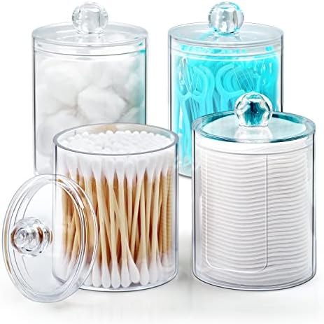 DeiGoods Cotton Pad Holder Makeup Organizer Cotton Bud Holder 10 Oz Bathroom Jars with Lid Cotton Pad Dispenser (4 Pack)