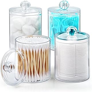 DeiGoods Cotton Pad Holder Makeup Organizer Cotton Bud Holder 10 Oz Bathroom Jars with Lid Cotton Pad Dispenser (4 Pack)