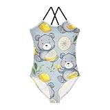 OWFKAY Traje de baño de una pieza para niñas con diseño de oso de dibujos animados con limón y hojas, Multicolor, 5-6 años