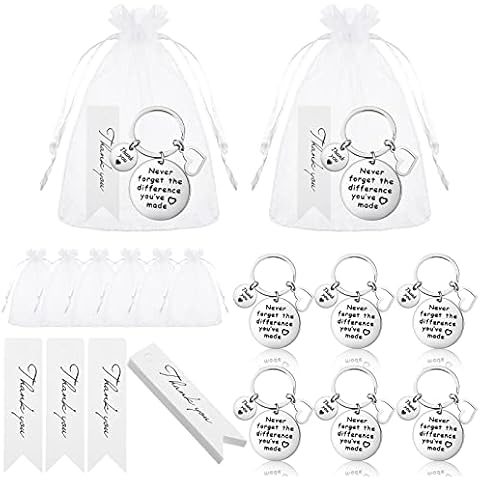 6 Set Thank You Gifts Coworker Leaving Gift Include Never Forget the Difference You've Made Keychains Drawstring Organza Bags, Silver, Medium Cover