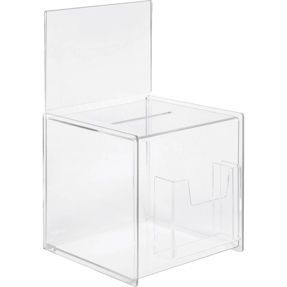 SIGEL VA152 Promotional Box/Suggestion Box, 21 x 36 x 21 cm, additional compartment, with insert panel for A5, acrylic, transparent