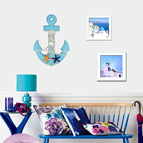 Image of Meching 13 inch Nautical Wooden Anchor with Rope Nautical Beach Wood Anchor Wall Art Decor Door Hanging Ornament Beach Theme Home Decoration