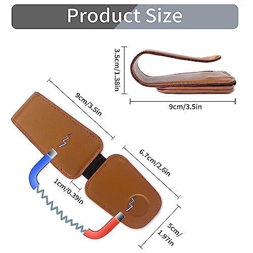 Image of TILDOSAC 2 Pack Sunglasses Holder for Car Visor, Leather Magnetic Sunglass Holder for Car with Clip(Brown+Pink)