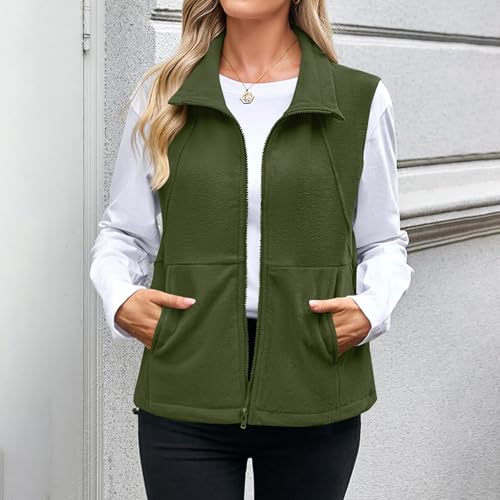 Womens Zip Up Fleece Vest - Casual Warm Winter Lapel Collar Sleeveless Fuzzy Sherpa Outerwear with Pockets2