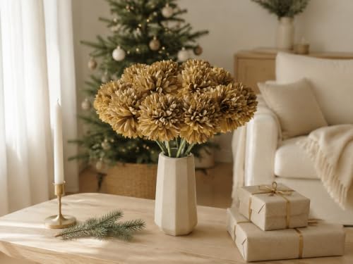 Image of Mandy's 12pcs Artificial Light Brown Ball Chrysanthemum Flowers