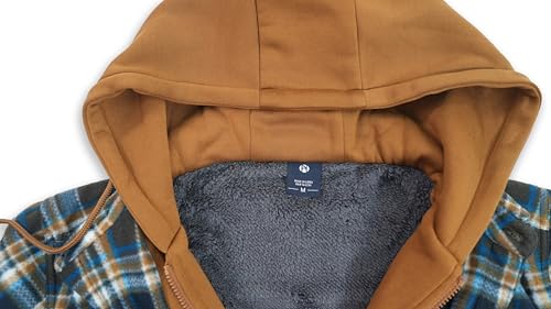 Image of TanBridge Men's Cotton Plaid Shirts Jacket Full Zip Fleece Flannel Sherpa Lined Hoodies Heavyweight Hoodies Jacket for Men