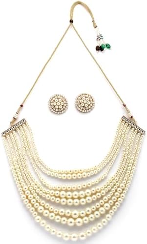 Sukkhi Beautiful Bright Gold Plated Handmade Multilayer Pearls Choker Necklace with Studs Earring Jewellery Set for Women & Girls Occasions|NS107385