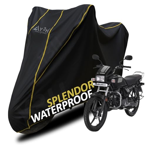 Image of Bike Body Cover Hero Splendor Full Body Cover with Waterproof, Dust Proof, UV Rays Protective, Tripple Stitching & Lightweight Two Wheeler Covers - Black with Waterproof Yellow Piping