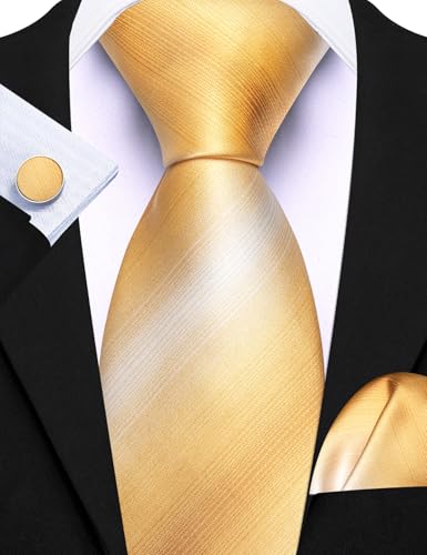 Image of Barry.Wang 6 PCS Men Ties Set Silk Business Fashion Woven Necktie Handkerchief Cufflinks Paisley Stripe Wedding Party