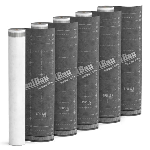 Isolbau Unterspannbahn Dach SPB 135 SKS, 375 m² Rolle (1,5 x 250 m) - Dampfdurchlässige Unterdeckbahn mit 2 Klebestreifen - Selbstklebende Dachfolie 135 g/m² - witterungbeständig und wasserdicht