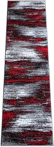 Champion Rugs Modern Rugs For Living Room Abstract Soft Plush Red Grey Black Area Rug (2’ X 7’ Runner) #TOP1
