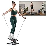 Sunny Health & Fitness Smart Twist Stepper with Resistance Bands, Bluetooth App Connectivity, Adjustable Step Height, 300 LB Capacity, Compact Mini Stair Step Machine