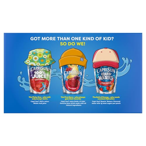 Capri Sun Flavored with Other Natural Flavor Juice Drink Blend, 10 Pouches, for School Lunches and On-the-Go Hydration, Strawberry Kiwi, All Natural Ingredients, 6 fl oz