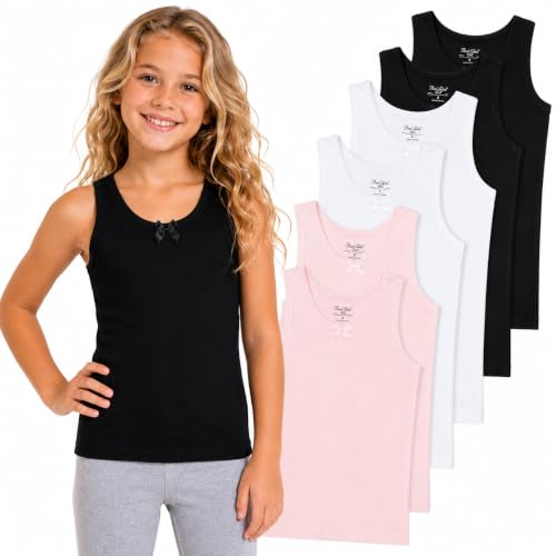 Image of Rene Rofe Girls Tank Tops - 6 Pack 100% Cotton Scoop Neck Todddler Undershirts Classic Sleeveless Tank Tops for Girls (2T-14)