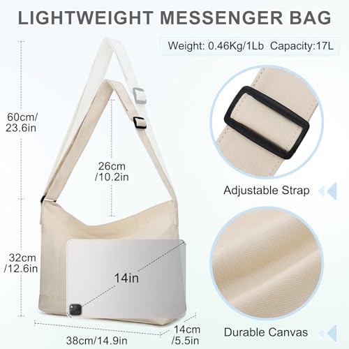 Image of VASCHY Canvas Messenger Tote Bag, Lightweight Casual Crossbody Slouchy Shoulder Hobo Side Bag for Men and Women