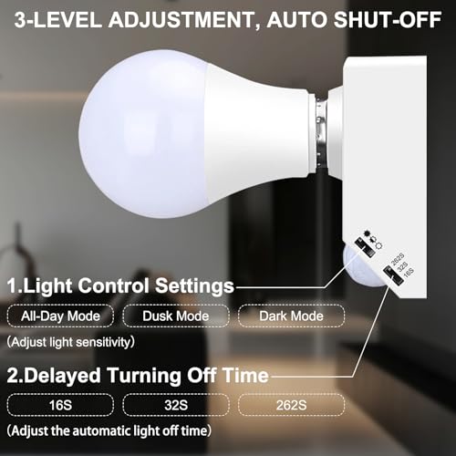 Motion Sensor Light Socket, Smart Motion Sensor Socket for E26/E27 Bulbs, Auto Control Lighting Sockets Adapter, Motion-Activated Lamp Holder for Corridor Storage Room Garage