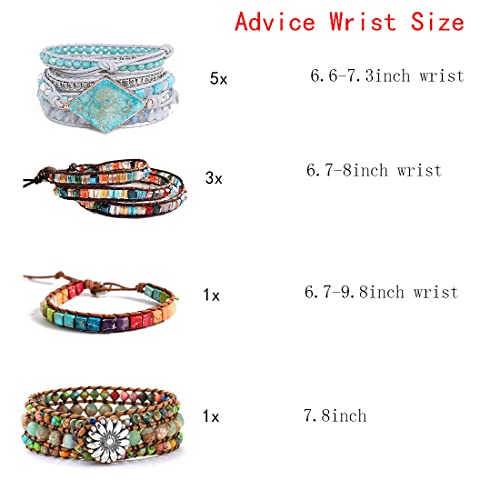 Image of YGLINE Boho Handmade Natural Stone Wrap Bracelets Jasper Crystal Beads Bracelet Jewelry
