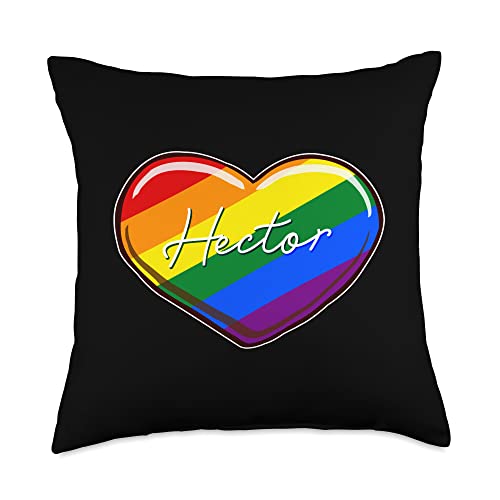 LGBT Pride Heart - First Name 'Hector' Rainbow Hearts Love Throw Pillow