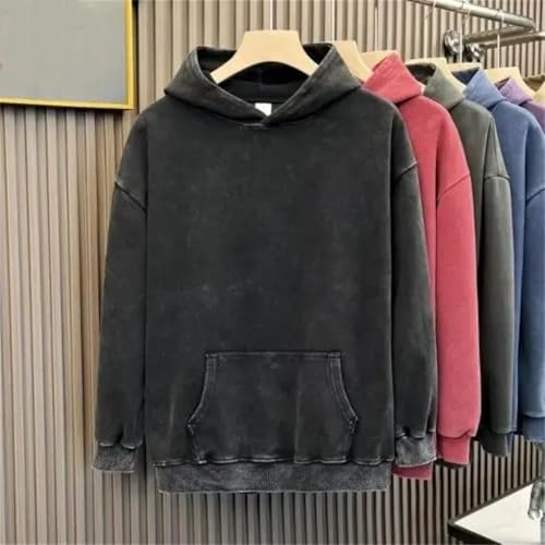 Men's Heavyweight Washed Hoodie Shoulder-Drop Thick Solid Color Hooded Sweatshirt2