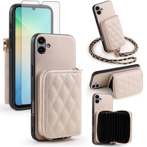 Étui portefeuille Samsung A06 5G Argyle avec verre trempé et bandoulière cuir