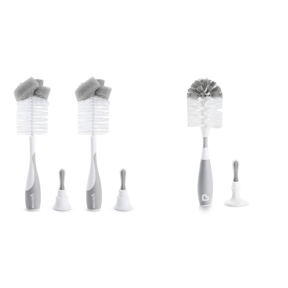 Munchkin® SpongeTM Grey Bottle Brush 2 Count & BristleTM Grey Bottle Brush