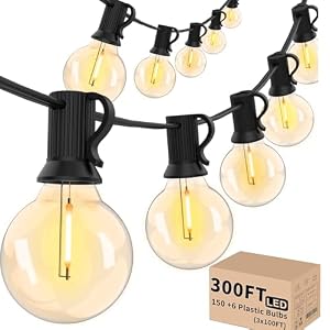 Svater Outdoor String Lights 300 FT, Patio Lights Outside with 156 G40 Shatterproof LED Bulbs, Waterproof Hanging Globe Lighting for Bistro Backyard Cafe Market, Warm White 2700K（3 x 100 FT）