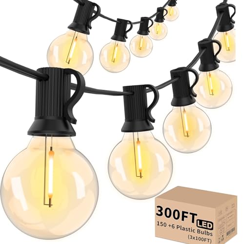 Svater Outdoor String Lights 300 FT, Patio Lights Outside with 156 G40 Shatterproof LED Bulbs, Waterproof Hanging Globe Lighting for Bistro Backyard Cafe Market, Warm White 2700K(3 x 100 FT) by Svater - Used condition - US$108.74
