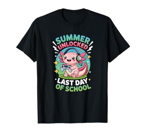 Kawaii Last Day Of School Gamer Axolotl Cute Gaming T-Shirt