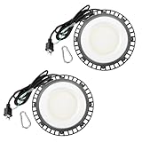 消費電力70W 小型高天井照明 直径20cm 昼白色 約6,500LM(13OＷ水銀灯相当）UFO型LEDハイベイライト (2個セット) AC100V 2ピンプラグ付き2m電源コード 2年保証 IP44屋内用 配光角120度 駐車場 運動場 工場 倉庫 PSE適合 REUDO リュウド TO-YT7501-BK2