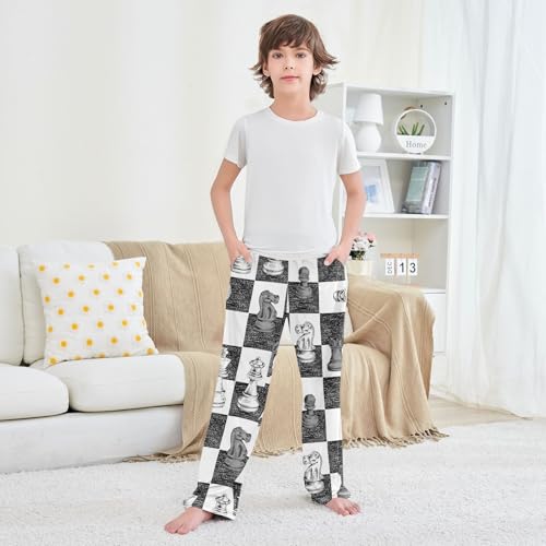 Boys' Pants Chess Figure Checker Long Bottoms Jogger Pants Elastic Waist Trousers with Pockets S-XL3