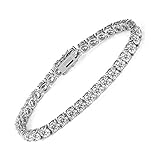 MDFUN 18k White Gold Plated CZ Tennis Bracelet, 4MM Cubic Zirconia Charm Bracelet for Women Men (8.0' tennis bracelet)