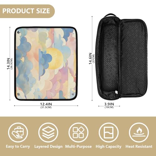 Organizador portátil para herramientas de peinado con diseño de nubes pastel, incluye tapete resistente al calor para plancha alisadora, rizador y otras herramientas miniatura 4