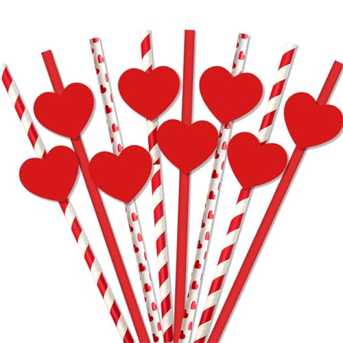 24 cannucce di carta di San Valentino cannucce di carta a forma di cuore a righe cannucce di carta decorative per San Valentino forniture per feste di nozze
